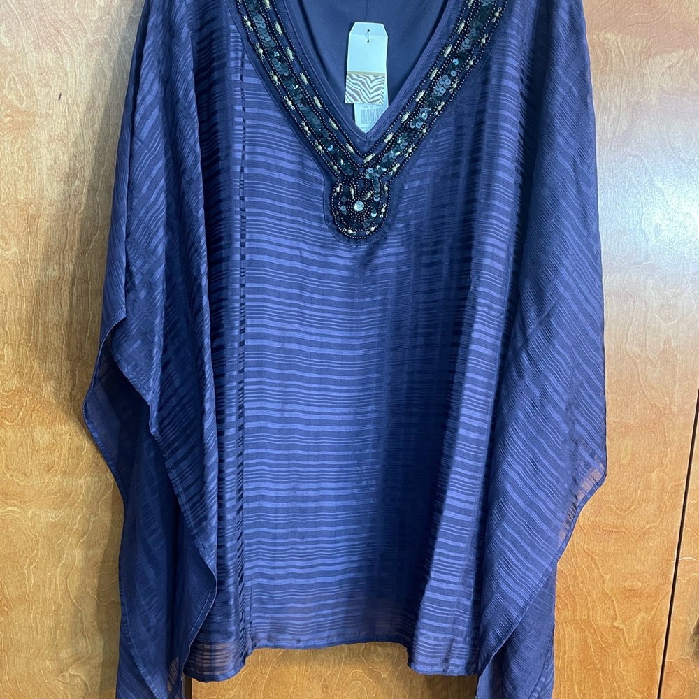 Purple Sheer Tunic with stone  Embellished Neckline